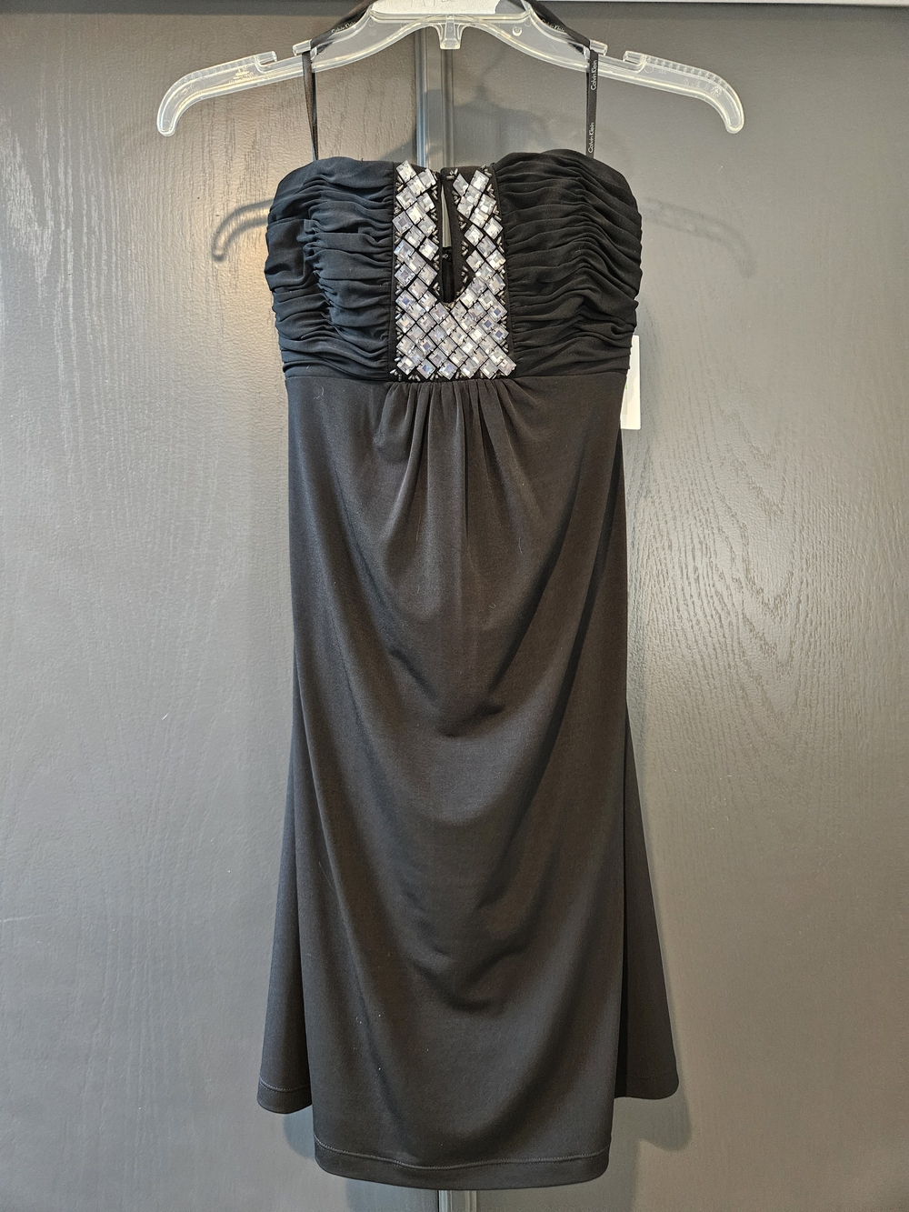 Calvin Klein Black Strapless Cocktail Dress with Beaded Accent